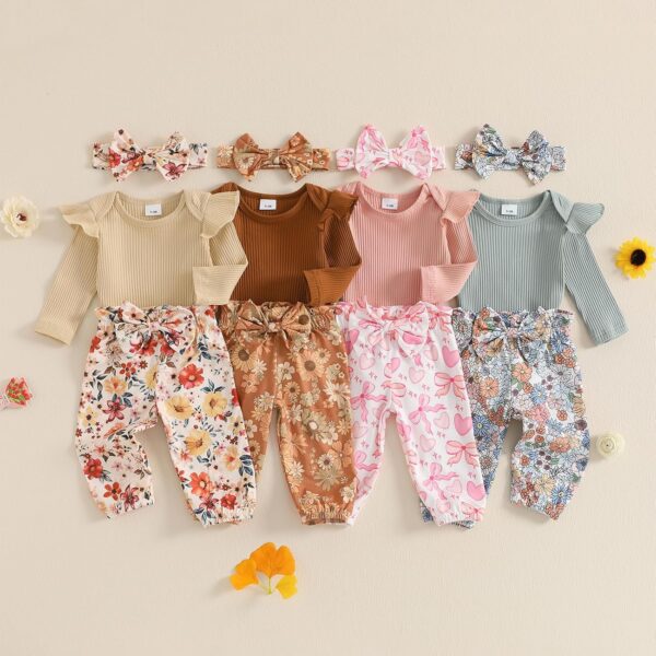 Himllauen Baby Girls Romper Outfit Long Sleeve Bodysuit Floral Pants with Headband Set 3Pcs Newborn Clothes for Baby Girl 0-18 Months Fall Spring Winter - Image 7