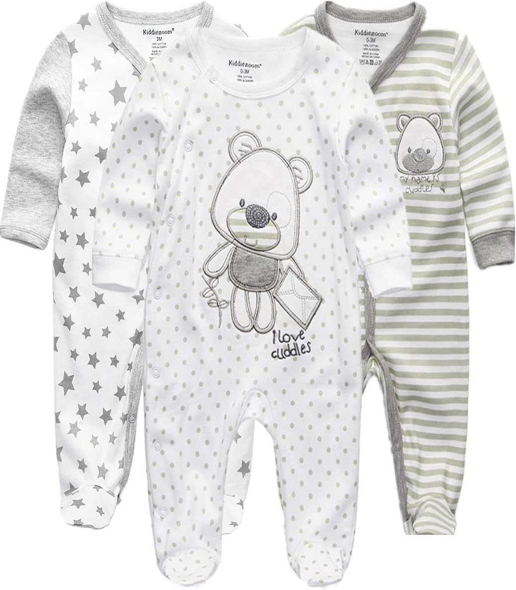 1741368169_61X8zHCwKVL._AC_SL1200_.jpg Kiddiezoom Baby Boys' Rompers Snug Fit Footed Cotton Pajamas Long Sleeve Onsises Sleepsuit - Image 1