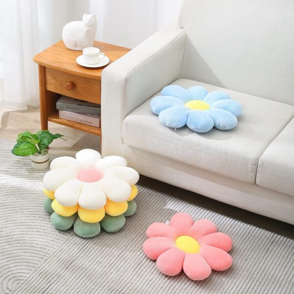 Flower Floor Throw Pillow Soft Seating Cushion Daisy Flower Seating Cushion Plush Pillow Cute Room Decoration for Girls Kids (23.6'',Pink) - Image 3