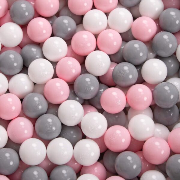KiddyMoon Soft Ball Pit Round 120X30cm/200 Balls ∅ 7Cm / 2.75In For Kids, Foam Ball Pool Baby Playballs Children, Made In The EU, Pink:White-Grey-Powder Pink - Image 2