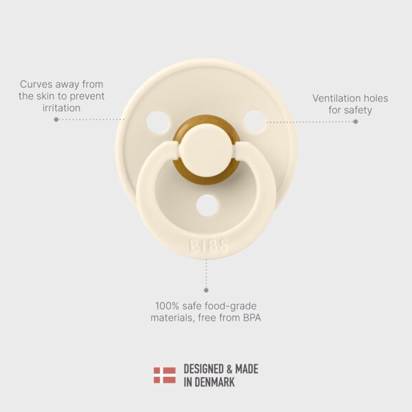 BIBS Colour Soother 2-Pack, BPA Free Dummy Pacifier, Round Nipple. Natural Rubber Latex, Made in Denmark, Size 1 (0-6 Months), Violet Sky/Mauve - Image 4