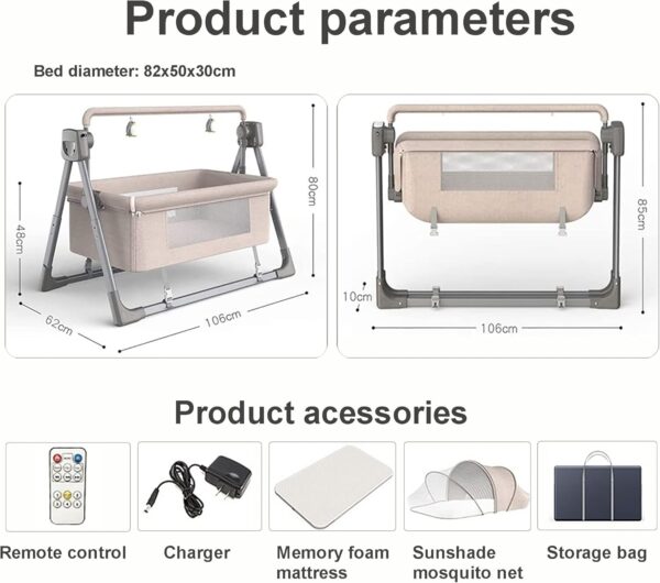 Electric Baby Swing Cradle Rocker with Adjustable Bedside Cribs Auto Rocking Recliner Crib Basket for Newborn Infants Safe and Comfortable Baby Bed - Image 4