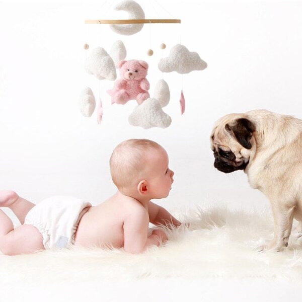 FROVOL Baby Crib Mobile For Boys Girls, Boho Nursery Baby Mobile For Crib, Cute Bear Velvet Rotated Hangi Decor, Nursery 360° - Image 5