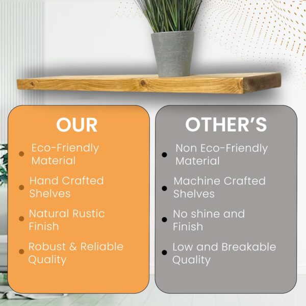 Double Rustic Wooden Shelves Wall-Mounted Shelf with Seated Double Black L Brackets, Made from Solid Timber - Ideal for Kitchen Living Room Decor (100cm) - Image 8