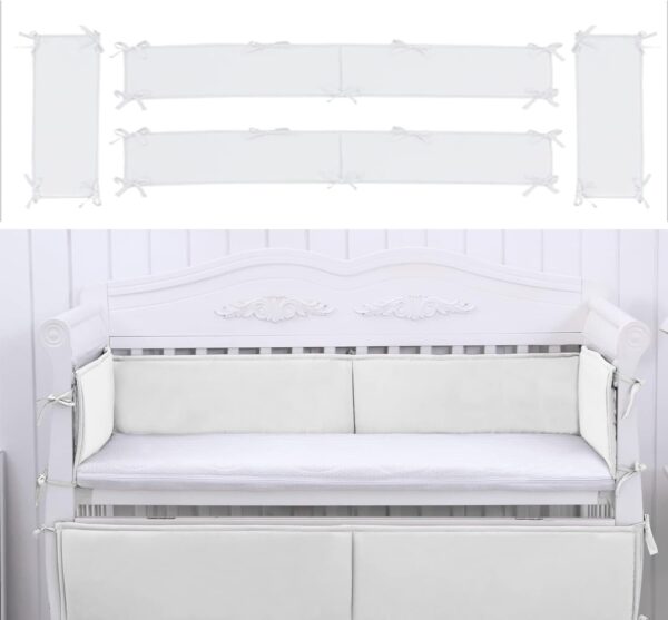 ohfruit Crib Rail Covers 52” Long Panel & 27” Short Panel Protect Your Baby's Crib Prevent Collisions Solid Color Heightened Crib Rail Covers White - Image 2
