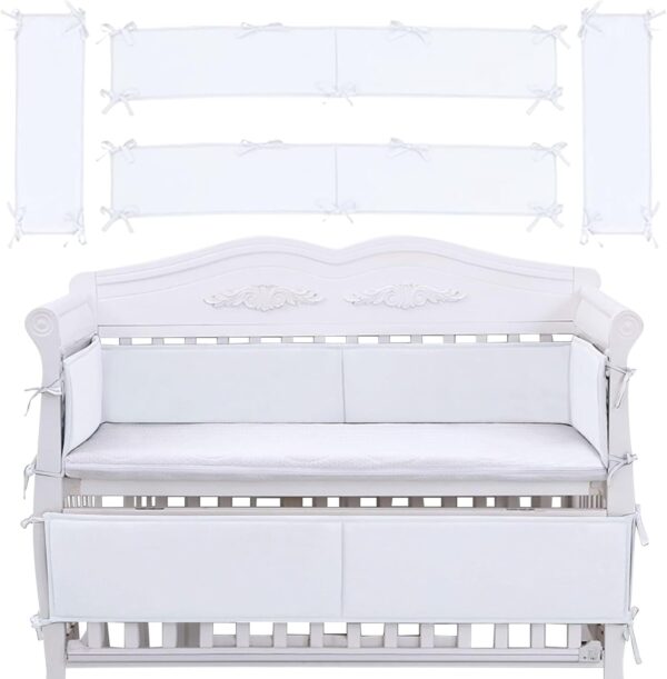 ohfruit Crib Rail Covers 52” Long Panel & 27” Short Panel Protect Your Baby's Crib Prevent Collisions Solid Color Heightened Crib Rail Covers White - Image 3