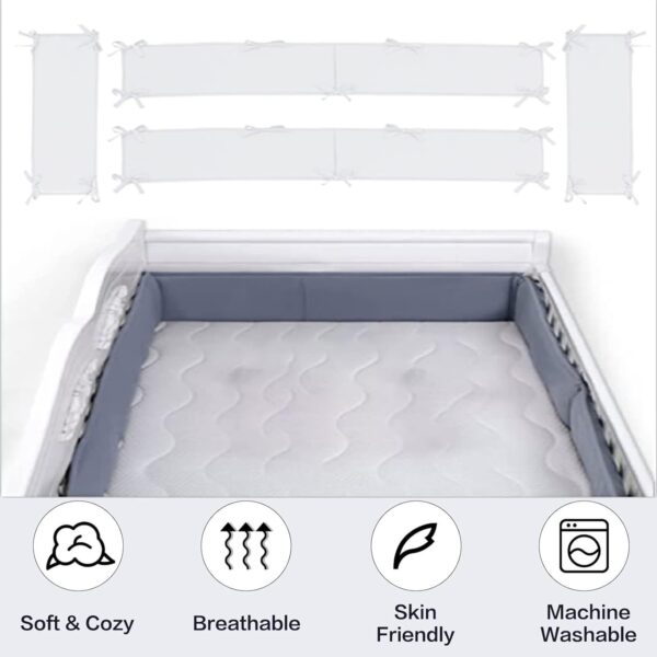 ohfruit Crib Rail Covers 52” Long Panel & 27” Short Panel Protect Your Baby's Crib Prevent Collisions Solid Color Heightened Crib Rail Covers White - Image 4