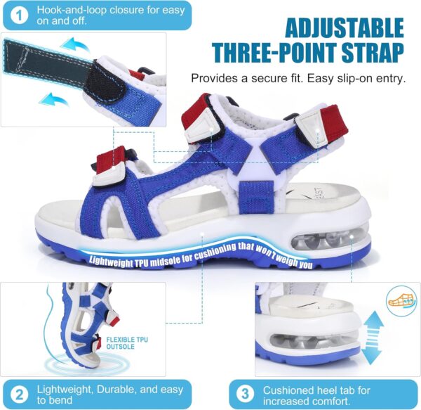Kids Sandals Boys Sports Outdoor Sandal Athletic Air Cushion Beach Shoes Hook and Loop Summer Footwear for Holidays, Walking, Camping, Travelling - Image 2