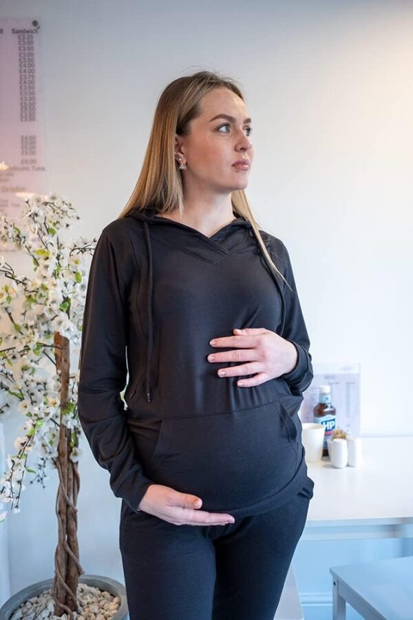 Mamatoto Maternity Nursing Hoodie Soft Feel Pregnancy and Breastfeeding Sweatshirt with Kangaroo Pocket - Image 9