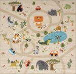 the carpet Happy Life Children's Bedroom Rug Play Mat Street Rug Jungle Animals Car Beige 200 x 290 cm - Image 3