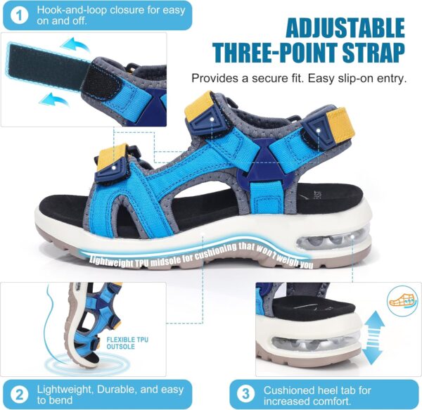 Kids Sandals Boys Sports Outdoor Sandal Athletic Air Cushion Beach Shoes Hook and Loop Summer Footwear for Holidays, Walking, Camping, Travelling - Image 2