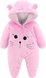 JiAmy Newborn Baby Winter Hooded Romper Fleece Snowsuit Jumpsuit Cartoon Cat Outfits Pink, 0-3 Months