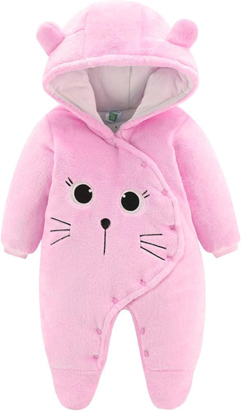 1741869823_61ZNh0zOiL._AC_SL1500_.jpg JiAmy Newborn Baby Winter Hooded Romper Fleece Snowsuit Jumpsuit Cartoon Cat Outfits Pink, 0-3 Months - Image 1