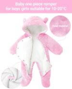JiAmy Newborn Baby Winter Hooded Romper Fleece Snowsuit Jumpsuit Cartoon Cat Outfits Pink, 0-3 Months - Image 2