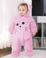 JiAmy Newborn Baby Winter Hooded Romper Fleece Snowsuit Jumpsuit Cartoon Cat Outfits Pink, 0-3 Months - Image 4