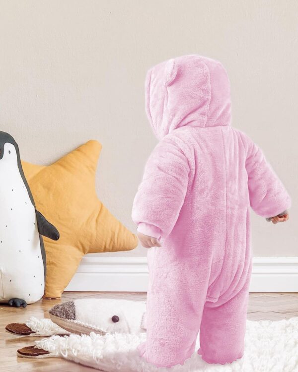JiAmy Newborn Baby Winter Hooded Romper Fleece Snowsuit Jumpsuit Cartoon Cat Outfits Pink, 0-3 Months - Image 5