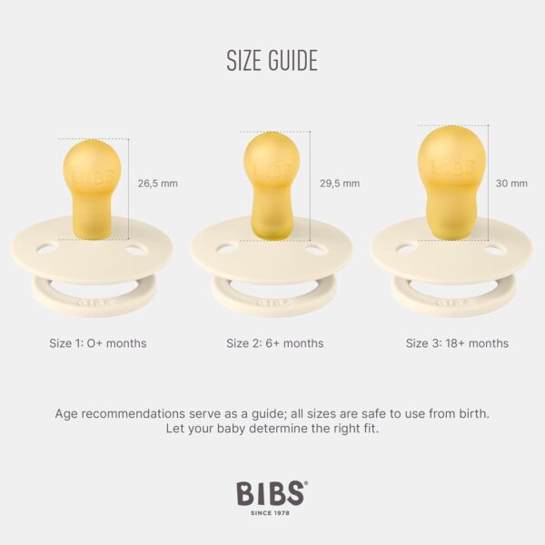BIBS Colour Soother 2-Pack, BPA Free Dummy Pacifier, Round Nipple. Natural Rubber Latex, Made in Denmark. 0-6 Months (Pack of 2), Sand/Iron - Image 2