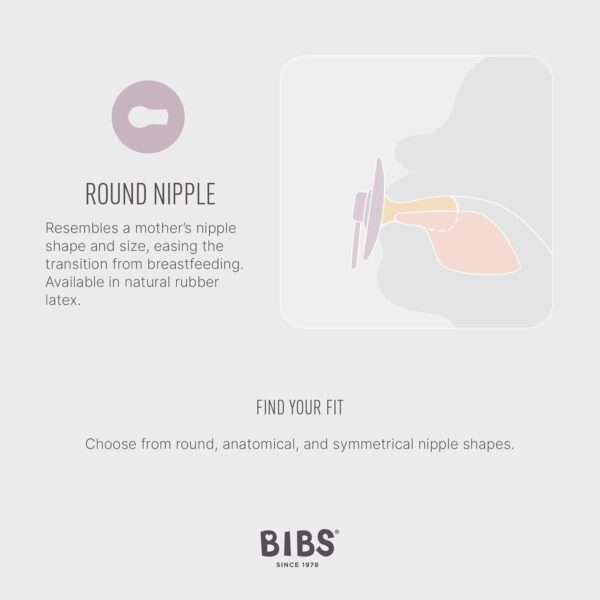 BIBS Colour Soother 2-Pack, BPA Free Dummy Pacifier, Round Nipple. Natural Rubber Latex, Made in Denmark. 0-6 Months (Pack of 2), Sand/Iron - Image 3