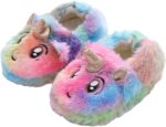 Cute Rainbow Kids Winter Plush Slippers Animal Designed Toddler Warm Slippers Girls Boys Anti-Slip Indoor Shoes Baby First Walking Shoes Novelty Baby Booties Slippers