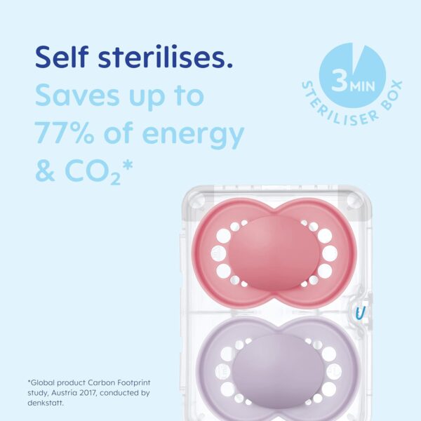 MAM Original Soothers 6+ Months (Pack of 2), Baby Soothers with Self Sterilising Travel Case, Newborn Essentials, Blue (Designs May Vary) - Image 5