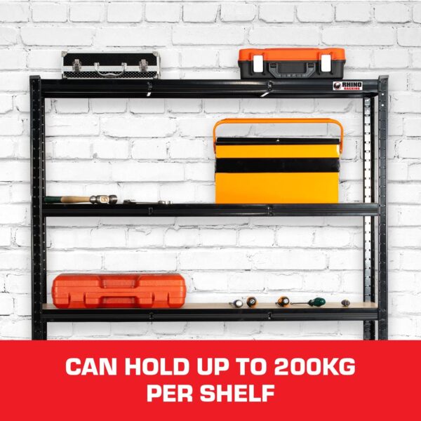 Rhino Racking - 4 Bays - 5 Tier Heavy-Duty Industrial Storage Shelves - Black - 180x120x60cm - Image 3