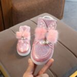 Girls Light Up Trainers Cute Furry Bunny Slip On Toddler High Top Sneakers Casual Soft Flat Sole Kids Fashion Sequins Shoes Outdoor Lightweight Boot - Image 3