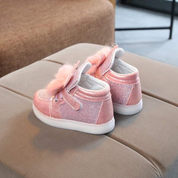 Girls Light Up Trainers Cute Furry Bunny Slip On Toddler High Top Sneakers Casual Soft Flat Sole Kids Fashion Sequins Shoes Outdoor Lightweight Boot - Image 5