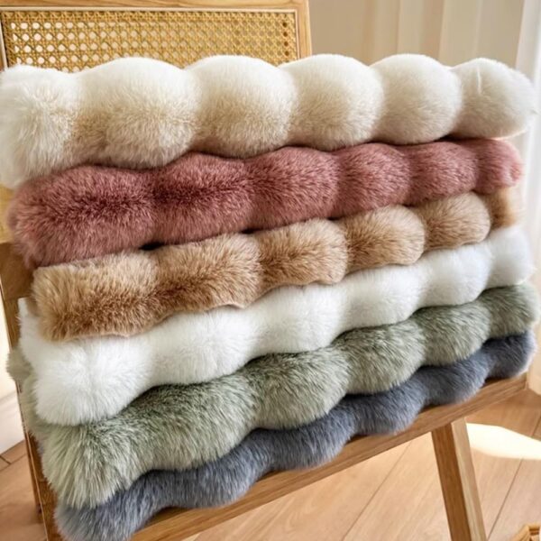 Faux Fur Rabbit Hair Carpets Square Chair Cover Seat Cushion Pad, 12x12 inch Luxurious Rabbit Fur Small Area Rugs Fluffy Floor Mat for Living Sofa, Bedroom Living Kids Room (Khaki Tie-dye) - Image 3
