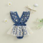 Loalirando Toddler Baby Girl Summer Romper Dress Fly Sleeve Daisy Flower Embroidery Mesh Tulle Tutu Dresses Bodysuit with Headband - Image 5