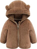 2024 Christmas Newborn Infant Baby Girls Boys Jacket Bear Ears Hooded Outerwear Zipper Warm Fleece Winter Coat Teen Coats Boys (Coffee, 0-6 Months)