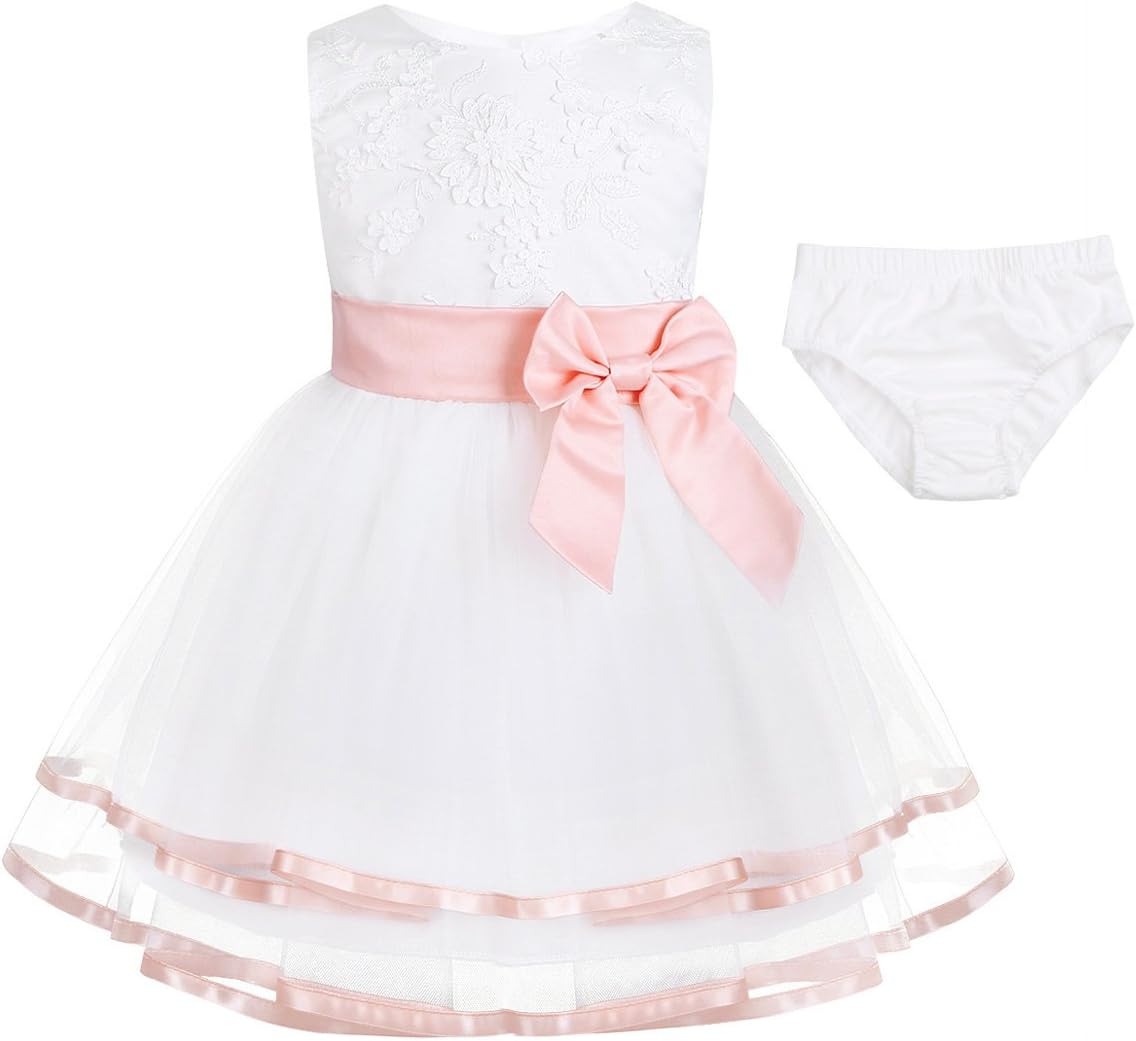 1742121871_61dn0Ofhr1L._AC_SL1200_.jpg Nimiya Newborn Baby Girls 3D Flower Girl Dress Wedding Pageant Birthday Party Dress with Bloomers Outfit Set Pearl Pink 0-3 Months - Image 1
