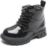WUIWUIYU Girls' Boys' Kids' Waterproof Lace Up & Side Zipper Short Ankle Boots