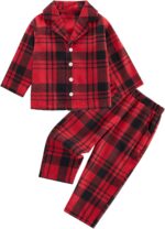 Naiyafly Kids Pajamas Set Plaid Button Down Pyjamas for Girls Boys Toddler Christmas Sleepwear Baby PJS 2 Piece Shirts Tops Pants Nightwear Homewear 18 Months - 6 Years