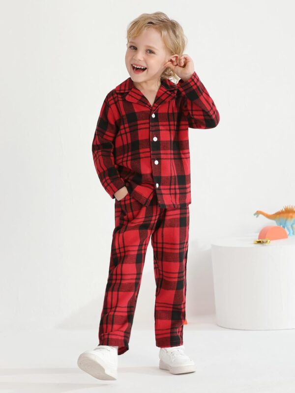Naiyafly Kids Pajamas Set Plaid Button Down Pyjamas for Girls Boys Toddler Christmas Sleepwear Baby PJS 2 Piece Shirts Tops Pants Nightwear Homewear 18 Months - 6 Years - Image 2