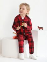 Naiyafly Kids Pajamas Set Plaid Button Down Pyjamas for Girls Boys Toddler Christmas Sleepwear Baby PJS 2 Piece Shirts Tops Pants Nightwear Homewear 18 Months - 6 Years - Image 4