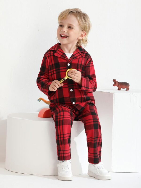 Naiyafly Kids Pajamas Set Plaid Button Down Pyjamas for Girls Boys Toddler Christmas Sleepwear Baby PJS 2 Piece Shirts Tops Pants Nightwear Homewear 18 Months - 6 Years - Image 4