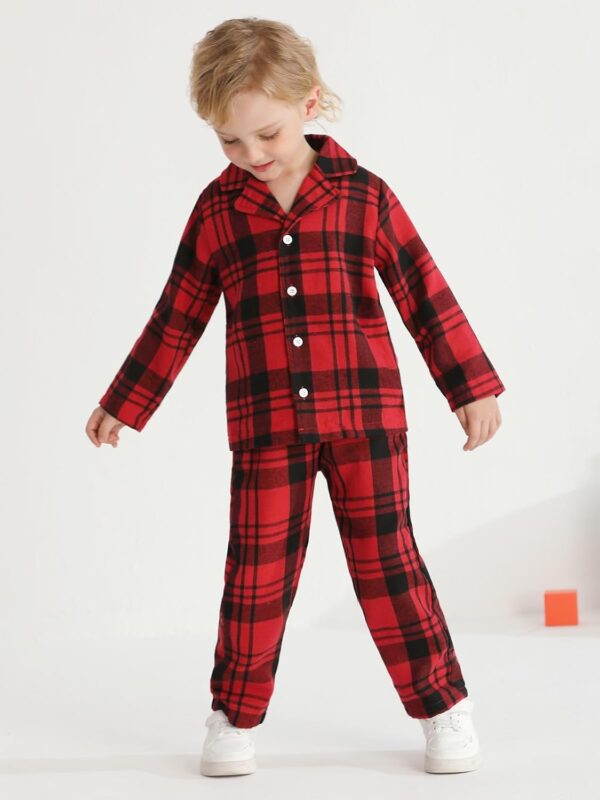 Naiyafly Kids Pajamas Set Plaid Button Down Pyjamas for Girls Boys Toddler Christmas Sleepwear Baby PJS 2 Piece Shirts Tops Pants Nightwear Homewear 18 Months - 6 Years - Image 6