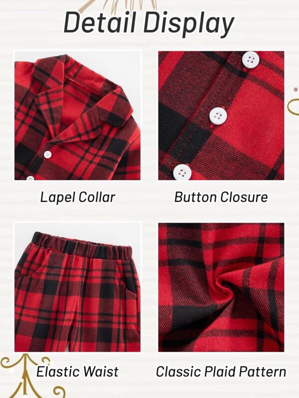 Naiyafly Kids Pajamas Set Plaid Button Down Pyjamas for Girls Boys Toddler Christmas Sleepwear Baby PJS 2 Piece Shirts Tops Pants Nightwear Homewear 18 Months - 6 Years - Image 8