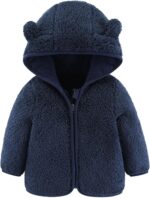 2024 New -Y9K Newborn Infant Baby Girls Boys Jacket Bear Ears Hooded Outerwear Zipper Warm Fleece Winter Coat Boys Warm Vest (Navy, 12-18 Months)