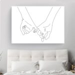BIEMBI Holding Hands Line Art Print Couple Love Hands Poster Nursery Wall Art Canvas Painting Nordic Love Picture for Living Room 50X70cm Internal Frame