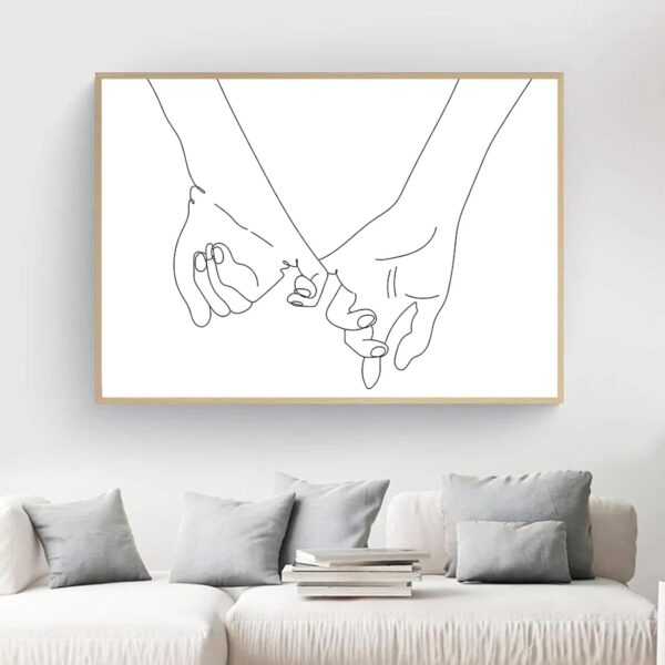 BIEMBI Holding Hands Line Art Print Couple Love Hands Poster Nursery Wall Art Canvas Painting Nordic Love Picture for Living Room 50X70cm Internal Frame - Image 2