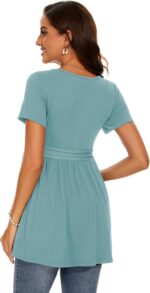 WOOXIO Women's Short Sleeve Maternity Shirts Pleated Waist Pregnancy Tops Clothes - Image 4