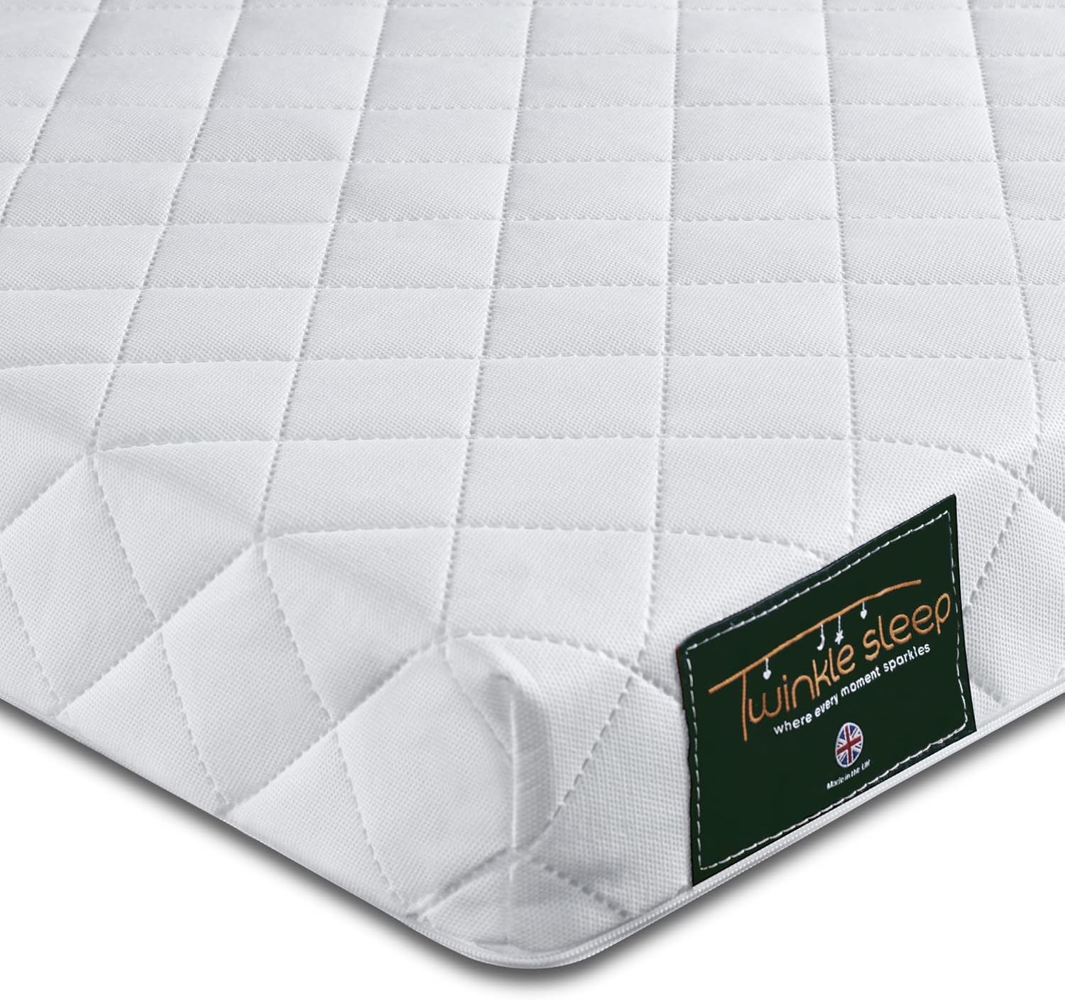 1742315418_81SVXHonmBL._AC_SL1500_.jpg Twinklesleep TWINKLE SLEEP Hypoallergenic Baby Cot Mattress - 140 X 70 X 10 CM | Temperature Regulating & UK Made | Durable | Universal Fit | Soft Kidtech Cover | Allergy-Free | Suitable 0-48 Months - Image 1