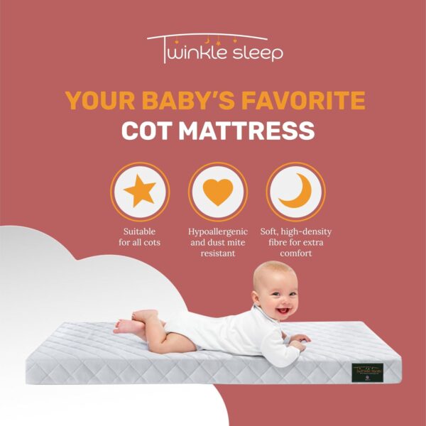 Twinklesleep TWINKLE SLEEP Hypoallergenic Baby Cot Mattress - 140 X 70 X 10 CM | Temperature Regulating & UK Made | Durable | Universal Fit | Soft Kidtech Cover | Allergy-Free | Suitable 0-48 Months - Image 3