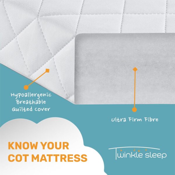 Twinklesleep TWINKLE SLEEP Hypoallergenic Baby Cot Mattress - 140 X 70 X 10 CM | Temperature Regulating & UK Made | Durable | Universal Fit | Soft Kidtech Cover | Allergy-Free | Suitable 0-48 Months - Image 4