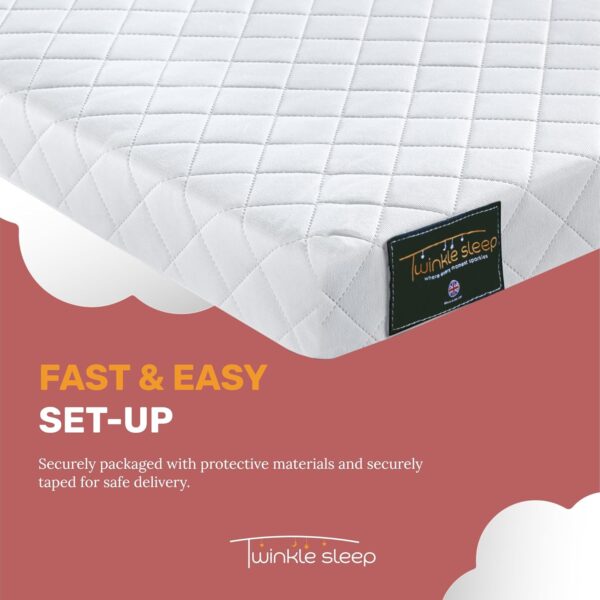 Twinklesleep TWINKLE SLEEP Hypoallergenic Baby Cot Mattress - 140 X 70 X 10 CM | Temperature Regulating & UK Made | Durable | Universal Fit | Soft Kidtech Cover | Allergy-Free | Suitable 0-48 Months - Image 6