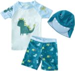 PythJooh Toddler Baby Boys Swimsuit Shark Dinosaur Two Pieces Swimwear Rash Guards Trunk Bathing Suits with Hat UPF 50+