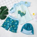 PythJooh Toddler Baby Boys Swimsuit Shark Dinosaur Two Pieces Swimwear Rash Guards Trunk Bathing Suits with Hat UPF 50+ - Image 5