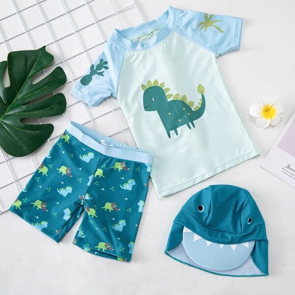PythJooh Toddler Baby Boys Swimsuit Shark Dinosaur Two Pieces Swimwear Rash Guards Trunk Bathing Suits with Hat UPF 50+ - Image 5