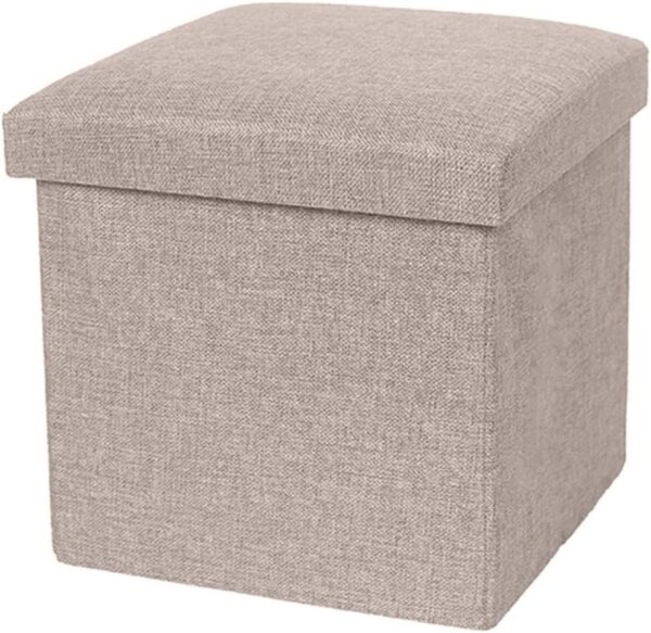 Large Foldable Fabric Storage Box Toy Chest with Lid Versatile Cube Seat Bench for Home Practical Blanket Box Organizer Beige 25cm - Image 2